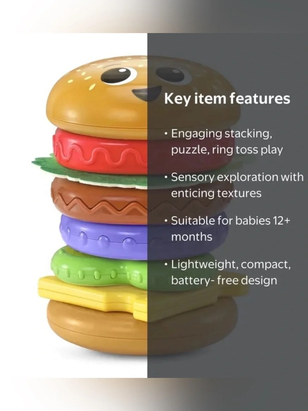🆕 LeapFrog 4-in-1 Learning Hamburger Skillful Stacking Toy With Sensory Textures